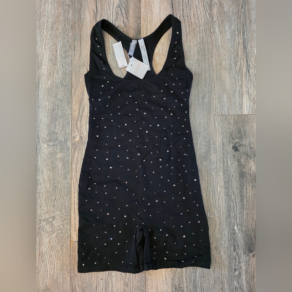 Black Rhinestone Embellished Jumpsuit with Scoop Neckline S/m